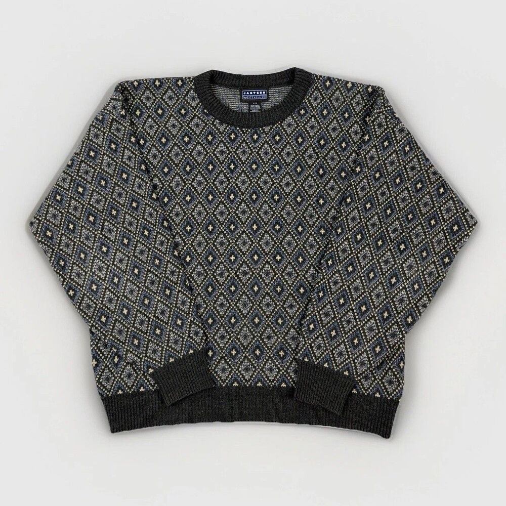 Vintage‎ Jantzen Classic Sweater Mens Large Geometric Diamond Knit Crewneck 90’s